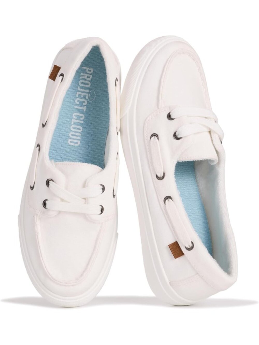 Womens White Canvas Project Cloud Canvas Sneakers Memory Foam Slip On Loafers